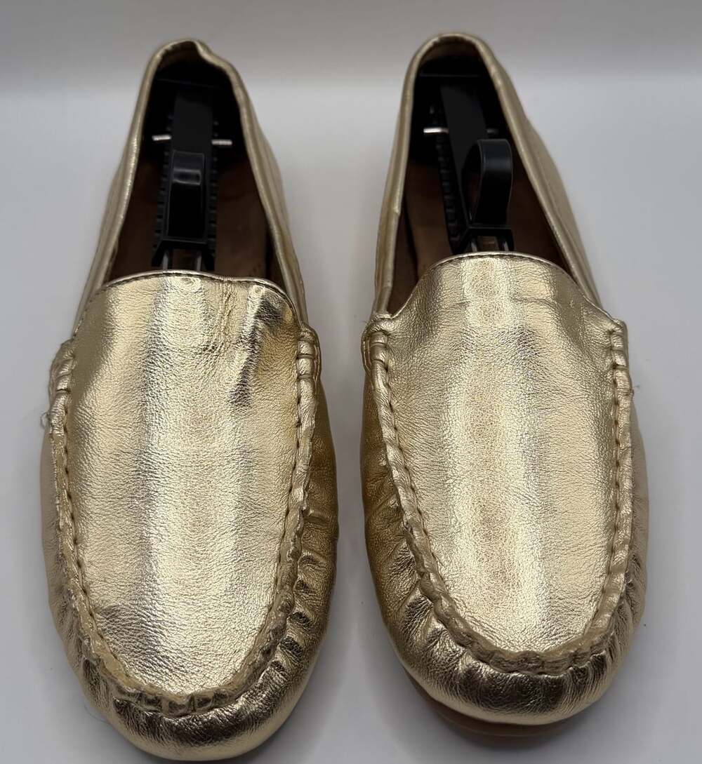 Aerosoles Over-Drive Loafers Size 8.5 Gold Metallic Leather Driver